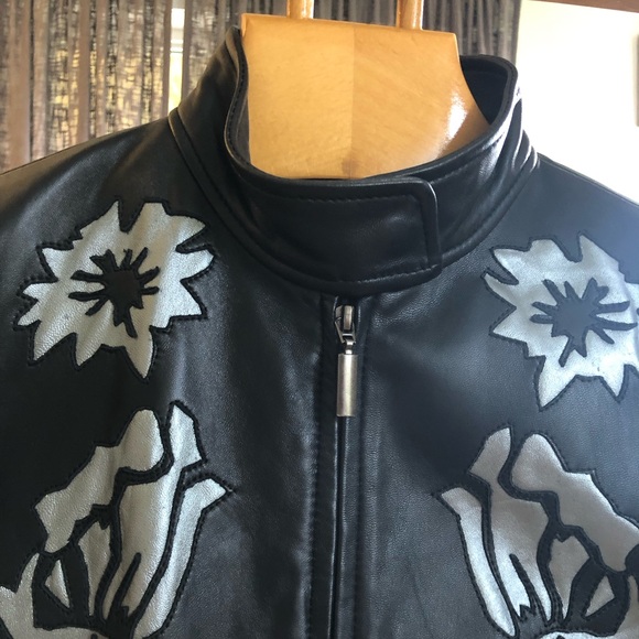 Allan Denis Genuine Leather Jacket Black With Silver Cutout Sz S EUC! - Picture 2 of 13